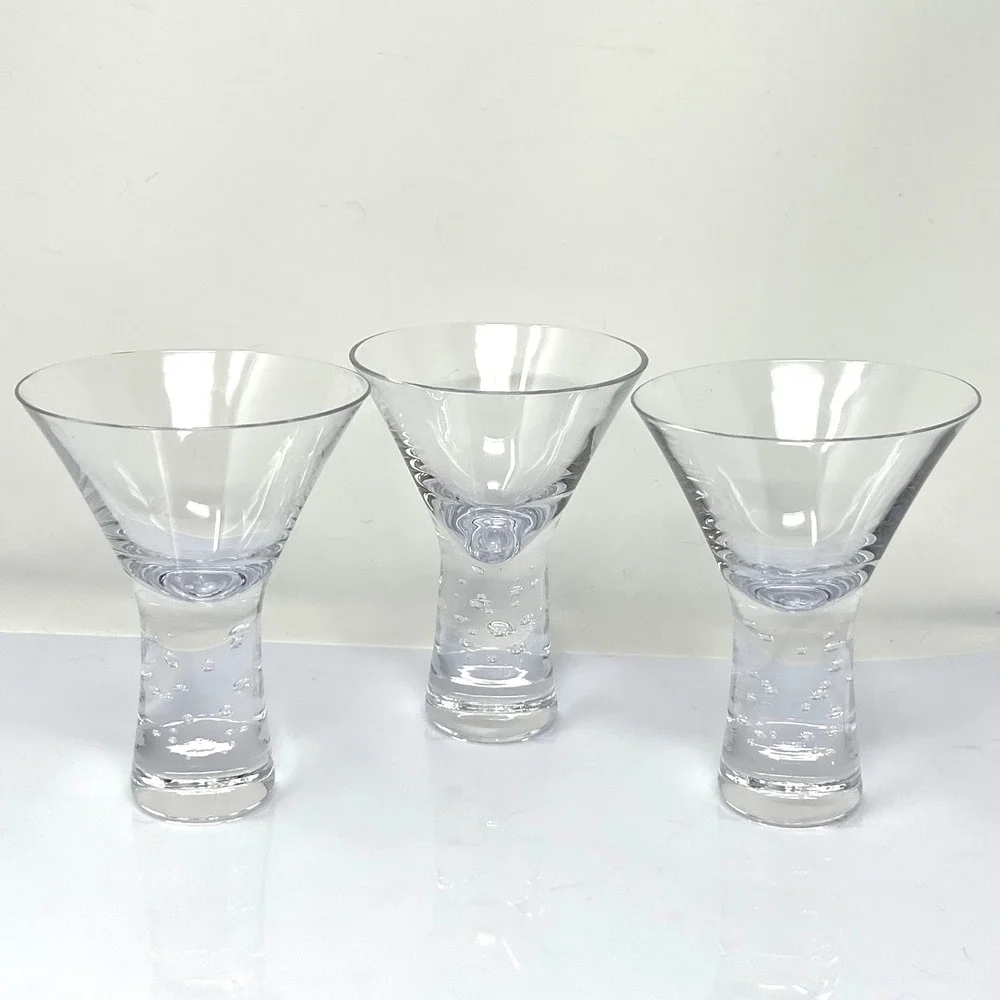 Krosno Verve Martini Bubble Stem Cocktail Glass Heavy Modern Futuristic Set of 3